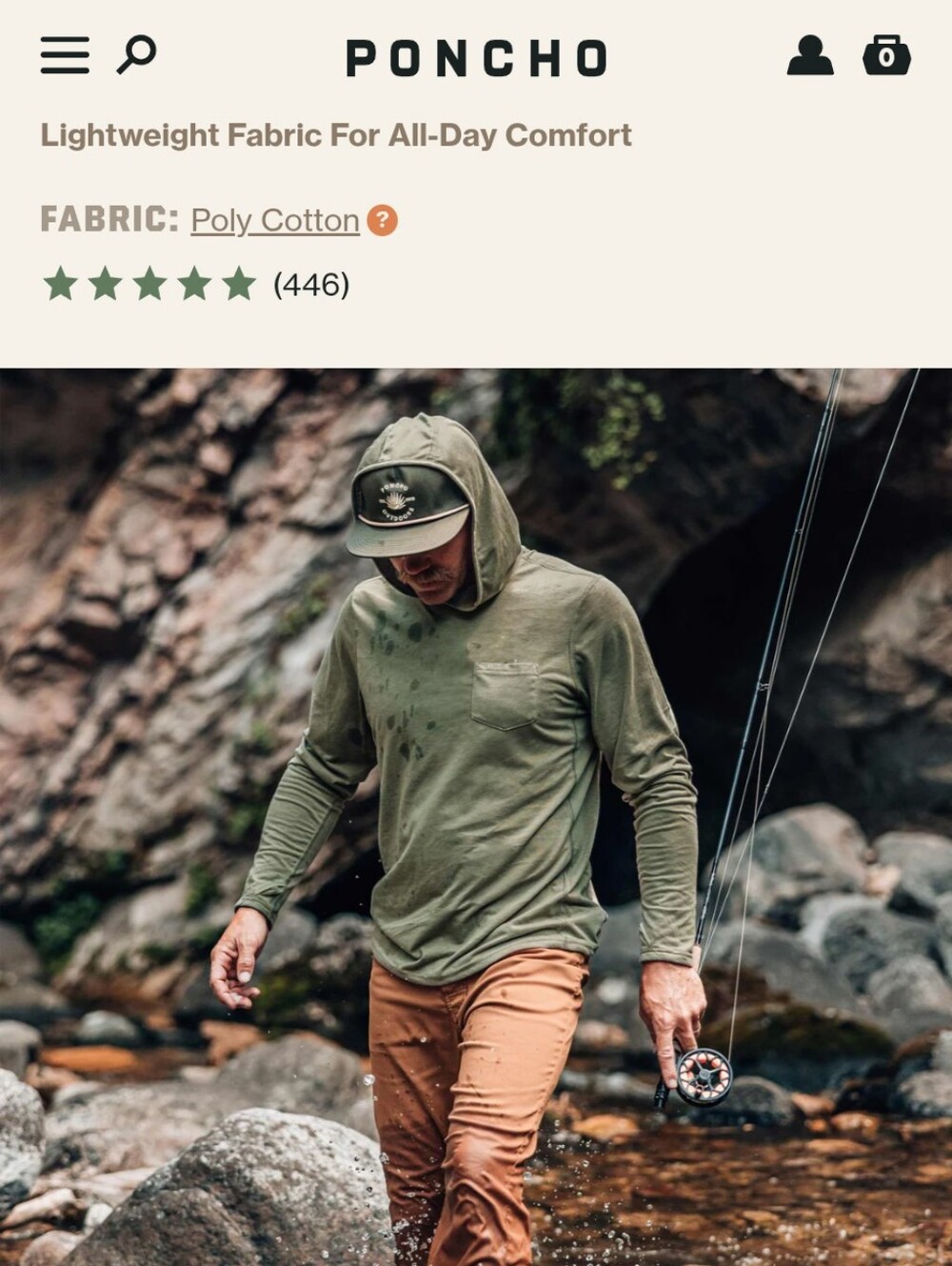 Poncho Lightweight Hoodie Shirt for Fishing Size Large